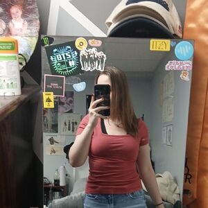 Women's Coral Short Sleeve Ribbed Tee